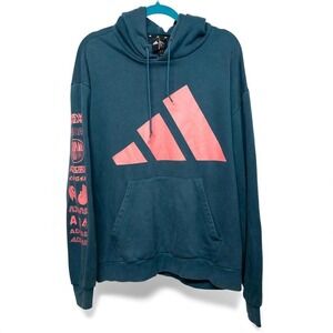 Adidas Men's Teal Pink Logo Sleeve Graphic Hoodie Size L